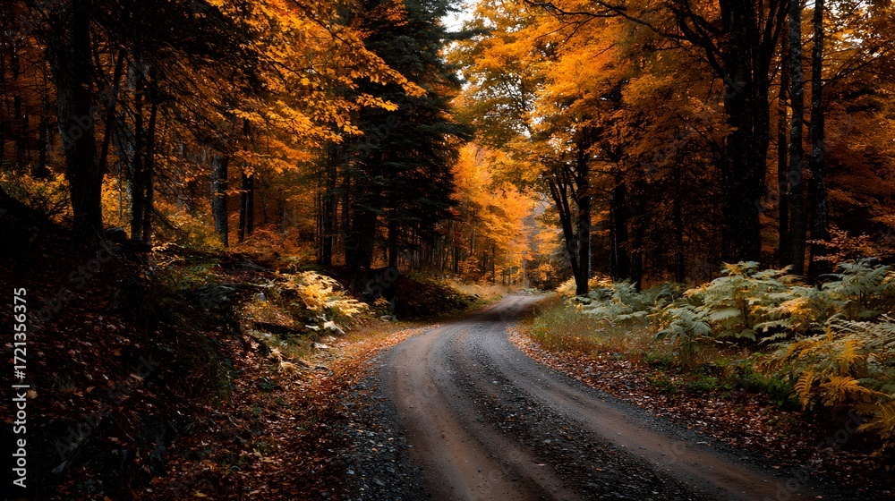 Naklejka premium Winding road through autumnal mountains 