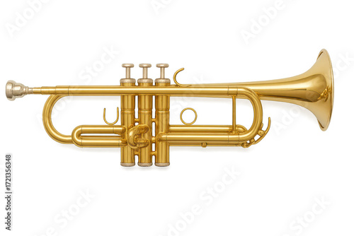 Golden trumpet isolated on transparent background, brass instrument, musical