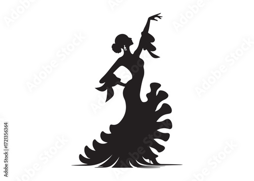 flamenco dancer logo silhouette vector, woman  flamenco dress dancing vector silhouette, flamenco dance silhouette vector, traditional flamenco dancer logo silhouettes vector on white background