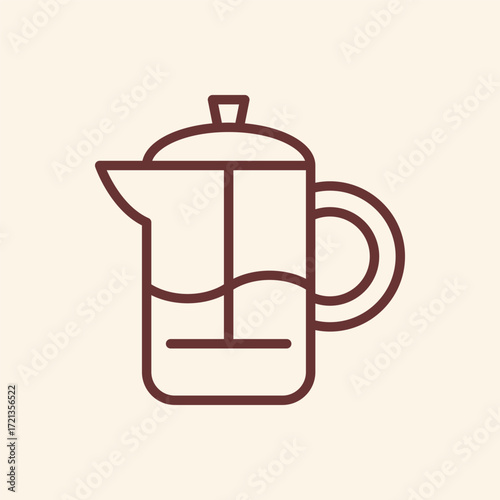 Brewing rich flavor with a modern french press icon, perfect for coffee lovers and cafe designs promoting fresh, delicious drinks with elegant simplicity