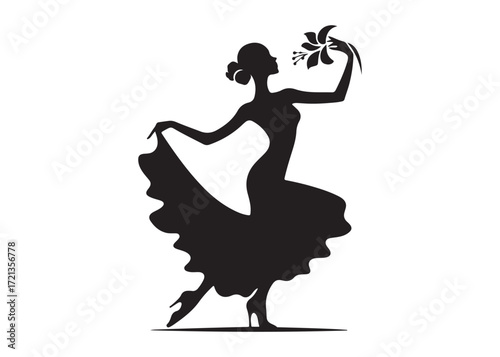 flamenco dancer logo silhouette vector, woman  flamenco dress dancing vector silhouette, flamenco dance silhouette vector, traditional flamenco dancer logo silhouettes vector on white background