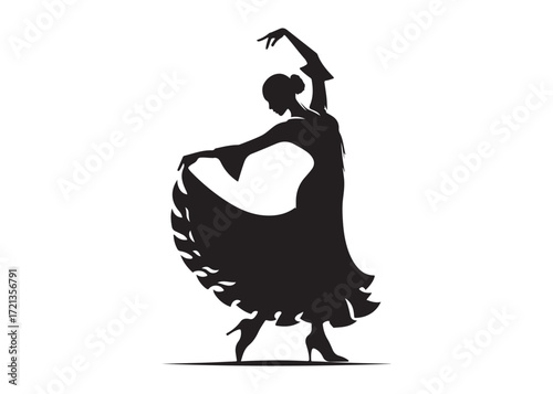 flamenco dancer logo silhouette vector, woman  flamenco dress dancing vector silhouette, flamenco dance silhouette vector, traditional flamenco dancer logo silhouettes vector on white background