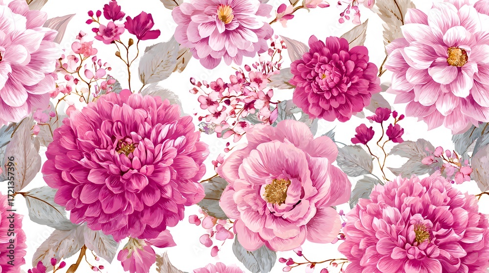 Naklejka premium Seamless floral pattern watercolor, Pink watercolor flowers background