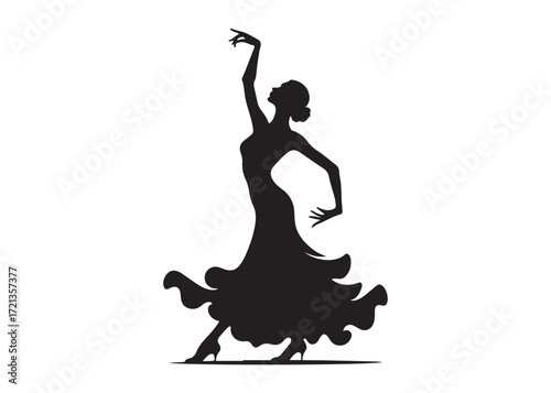 flamenco dancer logo silhouette vector, woman  flamenco dress dancing vector silhouette, flamenco dance silhouette vector, traditional flamenco dancer logo silhouettes vector on white background