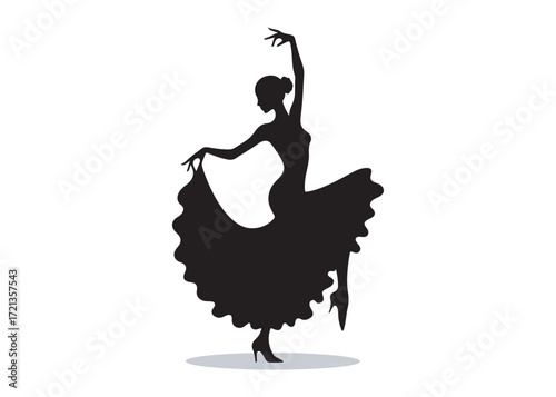 flamenco dancer logo silhouette vector, woman  flamenco dress dancing vector silhouette, flamenco dance silhouette vector, traditional flamenco dancer logo silhouettes vector on white background