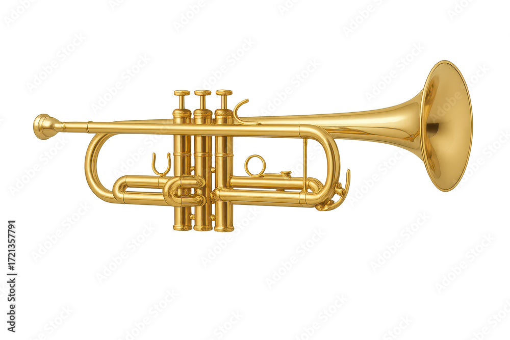 Fototapeta premium Shiny golden trumpet instrument isolated on a transparent background, music