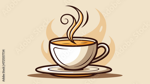 Simple minimalist line drawing of coffee cup and steam, elegant warm vibe, smooth clean strokes, great for café branding, invitations, cozy-themed posters, or modern decorative illustrations