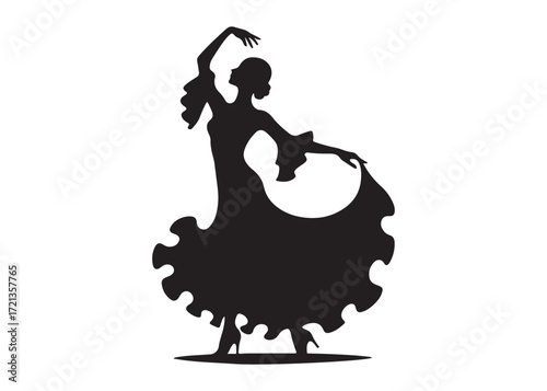 flamenco dancer logo silhouette vector, woman  flamenco dress dancing vector silhouette, flamenco dance silhouette vector, traditional flamenco dancer logo silhouettes vector on white background