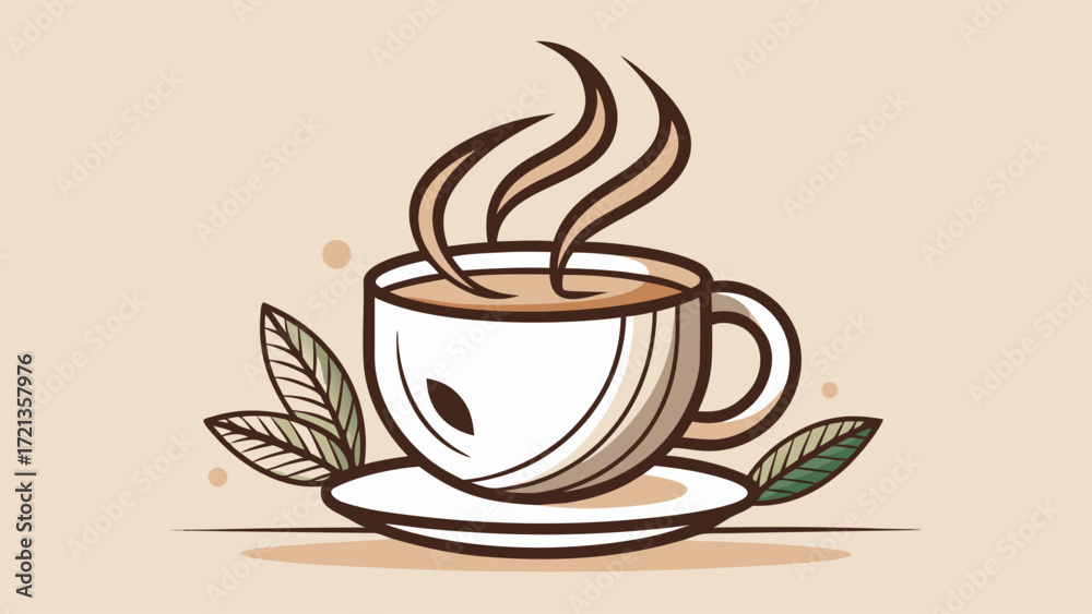 Obraz premium Simple minimalist line drawing of coffee cup and steam, elegant warm vibe, smooth clean strokes, great for café branding, invitations, cozy-themed posters, or modern decorative illustrations