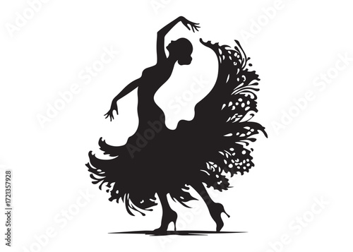 flamenco dancer logo silhouette vector, woman  flamenco dress dancing vector silhouette, flamenco dance silhouette vector, traditional flamenco dancer logo silhouettes vector on white background