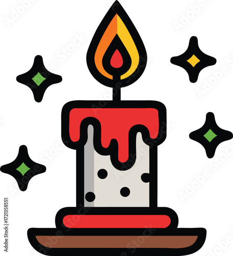 A candle with a smaller candle placed on top, both glowing softly in a dimly lit setting.
