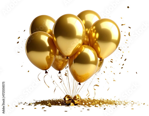 Balloon gold ballon birthday golden 3D background confetti party white. Balloon baloo