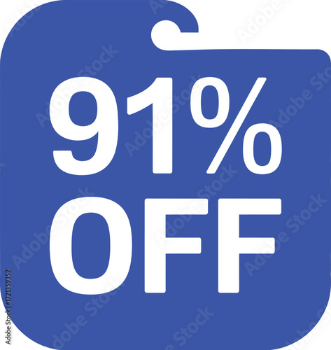 A ninety one percent off tag on a white background