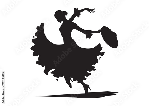 flamenco dancer logo silhouette vector, woman  flamenco dress dancing vector silhouette, flamenco dance silhouette vector, traditional flamenco dancer logo silhouettes vector on white background