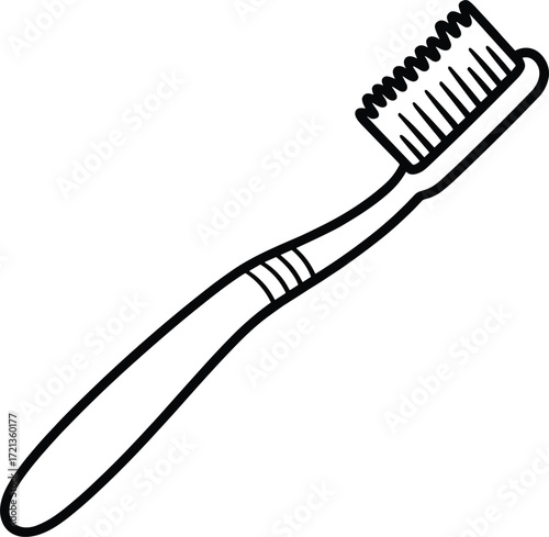 Black and White Toothbrush Icon on White Background Keywords: toothbrush, dental care, hygiene