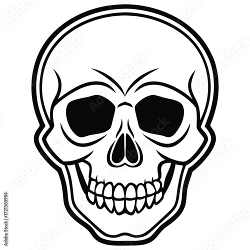 A white skull with black eyes, a spooky design