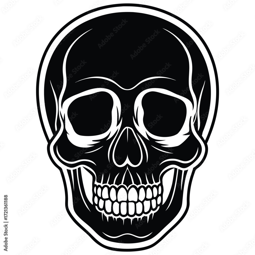 Obraz premium A black skull with white teeth, a spooky design