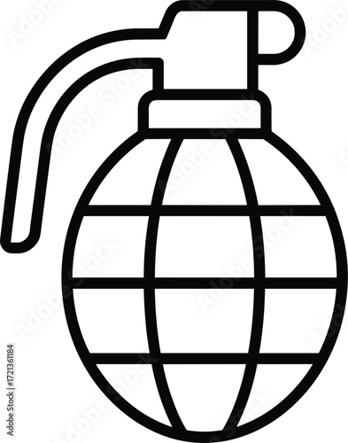 Black outline of a hand grenade on a white background bomb explosion