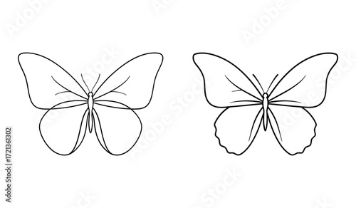 Two black line art butterflies side by side on white background butterfly insect