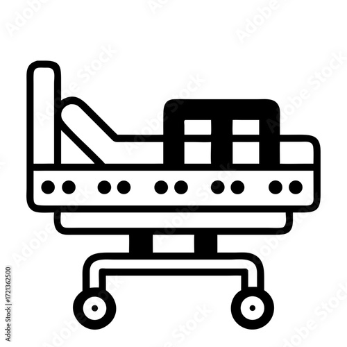Medical stretcher with a plus sign icon isolated on white background