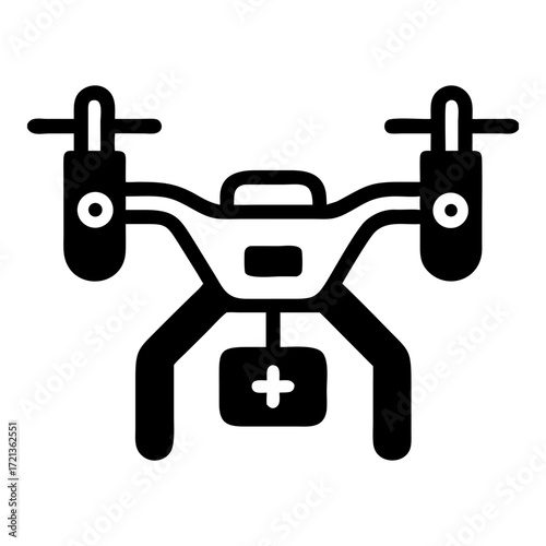 Drone with medical kit icon isolated on white background