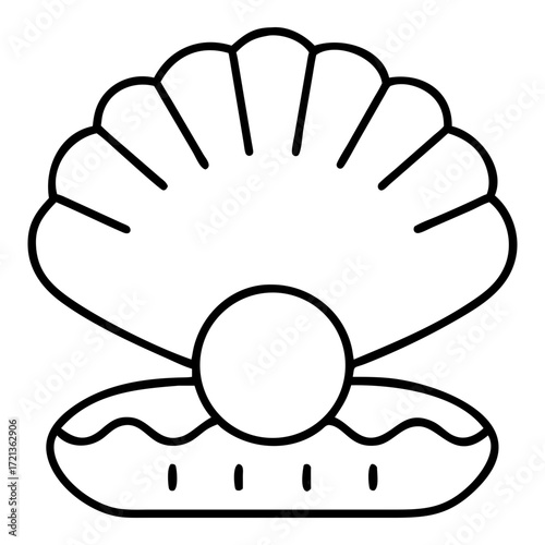 Line art icon of a pearl in a seashell isolated on white background