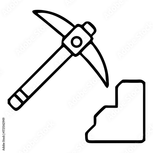 Pickaxe breaking rock isolated on white background