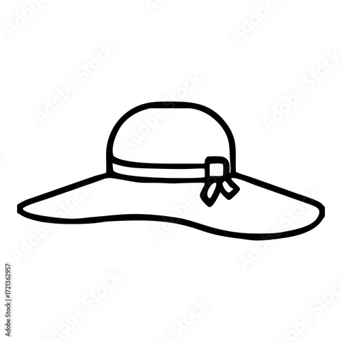 Wide brimmed sun hat with ribbon isolated on white background