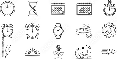time set vector line icons.