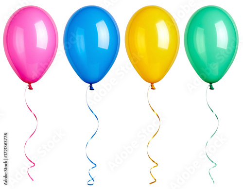 Collection set of colorful balloons isolated on transparent or white background, png