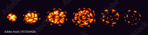 Dynamic pixel art explosion featuring bright orange flames and sparks, perfect for digital design.
