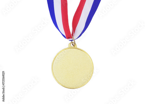 Gold medal with ribbon isolated on white background