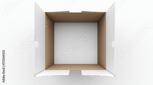 A white cardboard box with a brown interior.