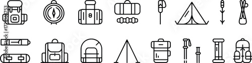 Outdoor Adventure and Camping Gear Line Art Icons untitled vector