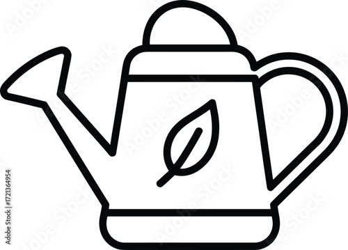Outline Icon of a Watering Can with a Leaf Symbol garden gardening