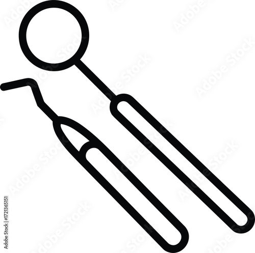 Outline icon of dental examination tools, a mirror and a pick dentist teeth