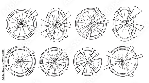 Collection of eight detailed whisk icons showing different designs and perspectives for culinary use silhouette