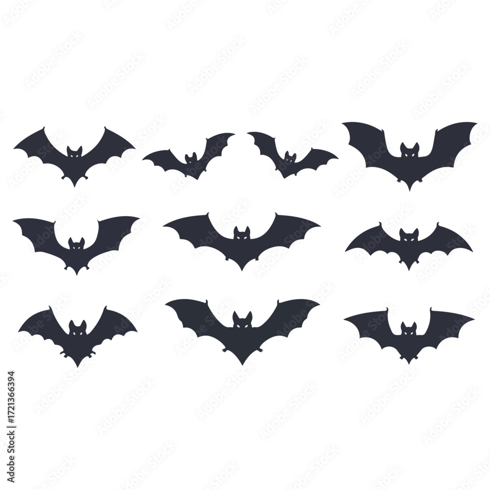 Naklejka premium Bats silhouettes in flight, Halloween decoration, dark shapes.