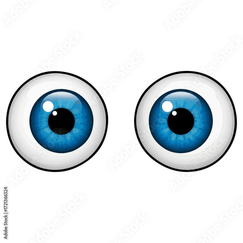 Two cartoon eyes with blue irises staring forward.