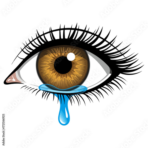 Eye with tear showing sadness and sorrow.