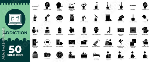 Collection of Addiction Solid Icon Set