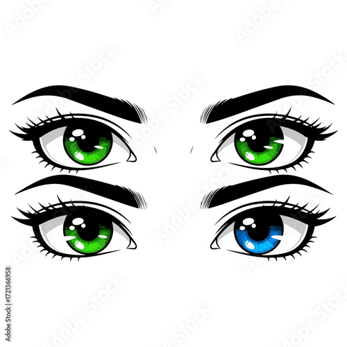 Eyes staring intensely, showcasing vibrant colors and intricate details.