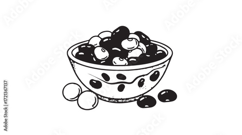 Hand drawn bowl of assorted beans and legumes sketch for healthy eating and cuisine silhouette