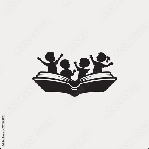 vector illustration of book with children