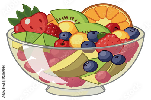 Colorful Fruit Salad Bowl with Fresh Mixed Fruits - Vector Design