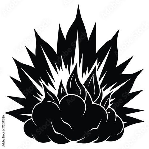 Silhouette of a fiery explosion, a powerful blast