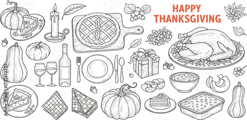 Happy Thanksgiving A Collection of Festive Food and Elements