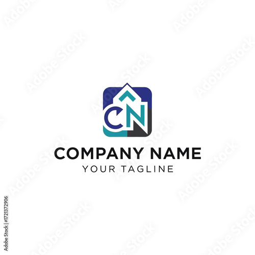Logo design featuring the letters CN with a house icon, suitable for a real estate business.