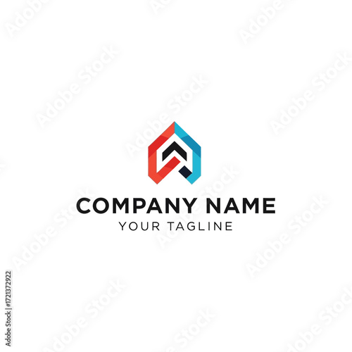 Modern abstract logo design featuring a stylized letter A, composed of geometric shapes in red and blue, suitable for a company or brand identity.