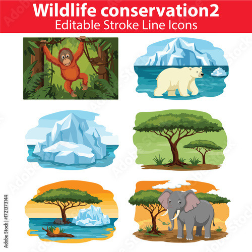Wildlife Conservation Vector Set 2 – Save Nature, Animal Protection, and Biodiversity Illustrations

